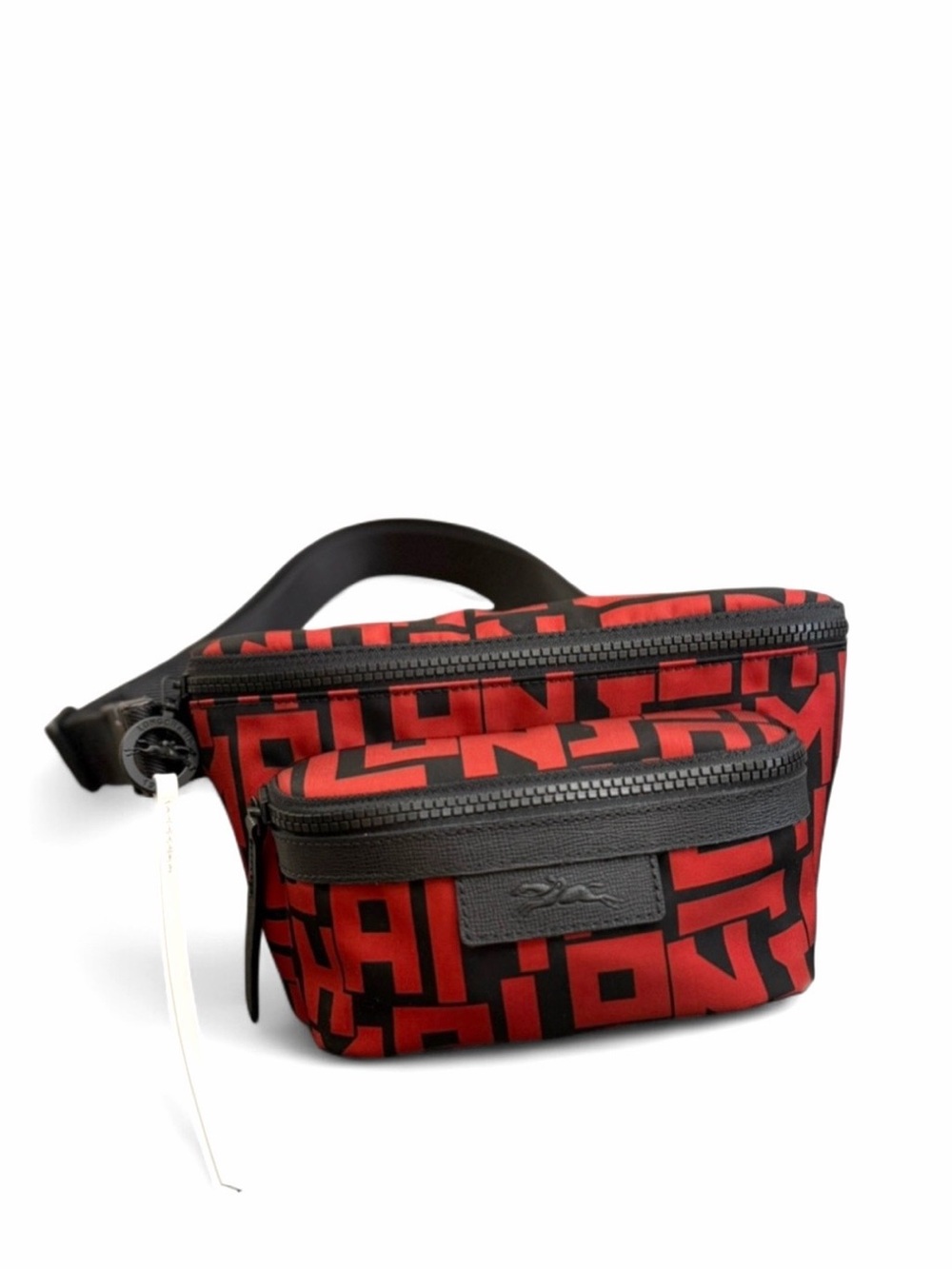 Longchamp Black/Red Le Pliage Unisex Textile Crossbody Belt Bag (NWT)